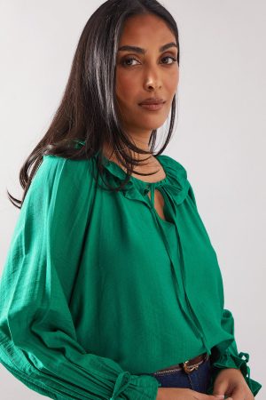 Petite Viscose Linen Ruffle Blouse