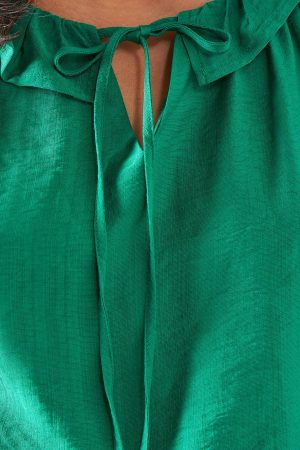 Petite Viscose Linen Ruffle Blouse