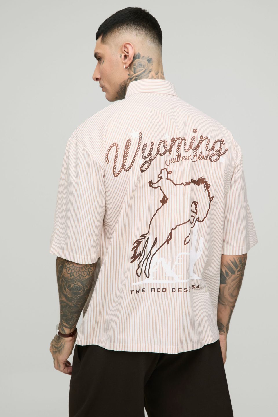 Tall Oversized Western Slogan Stripe Shirt