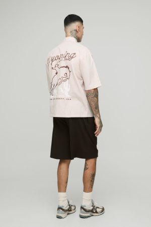 Tall Oversized Western Slogan Stripe Shirt