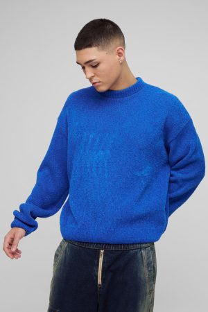 Oversized Fluffy Jacquard Graphic Knitted Jumper