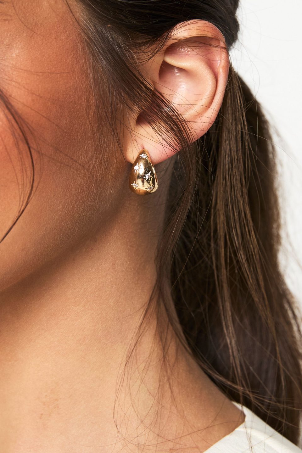 Gold Embellished Star Detail Hoop Earrings