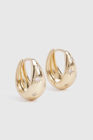 Gold Embellished Star Detail Hoop Earrings