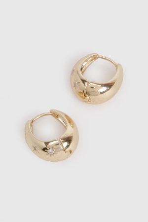 Gold Embellished Star Detail Hoop Earrings