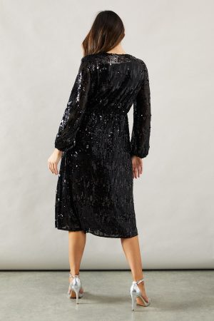 Occasion Sequin Wrap Detail Midi Dress