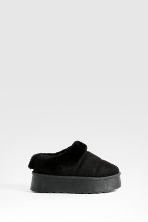 Platform Fur Lined Cosy Mules