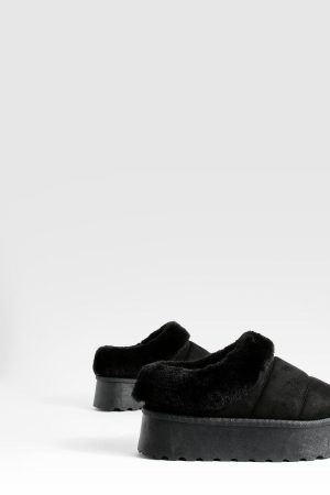 Platform Fur Lined Cosy Mules