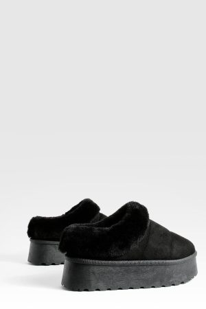 Platform Fur Lined Cosy Mules