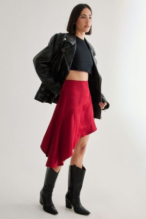 Satin Panelled Asymmetric Mini Skirt