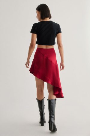Satin Panelled Asymmetric Mini Skirt