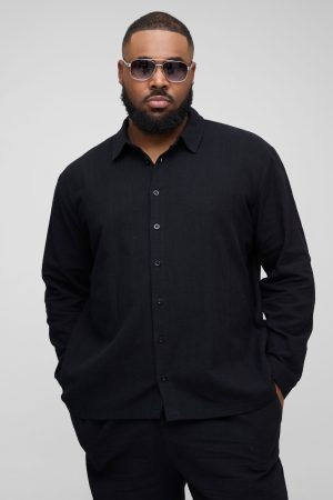 Plus Linen Oversized Long Sleeve Shirt