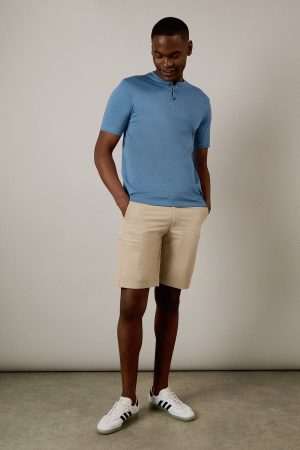 Mid Blue Grandad Neck T-shirt
