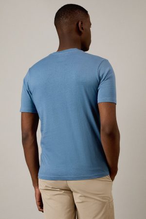Mid Blue Grandad Neck T-shirt