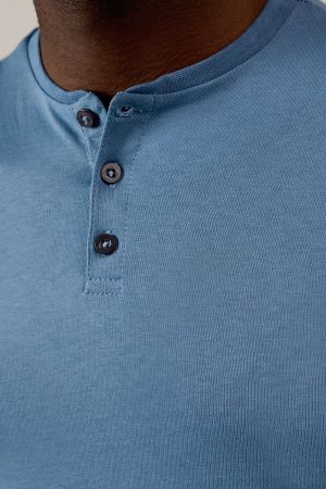 Mid Blue Grandad Neck T-shirt