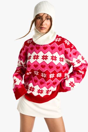 Christmas Fairisle Heart Knitted Jumper
