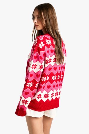 Christmas Fairisle Heart Knitted Jumper
