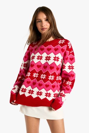 Christmas Fairisle Heart Knitted Jumper