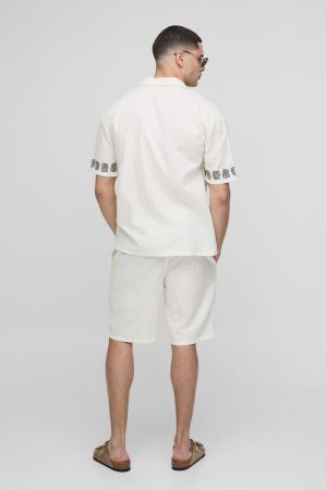 Oversized Embroidery Linen Blend Shirt & Short Set