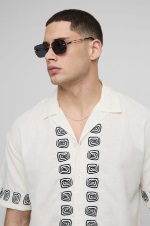 Oversized Embroidery Linen Blend Shirt & Short Set