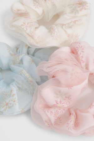 Floral Print Organza Oversized Scrunchie 3 Pack