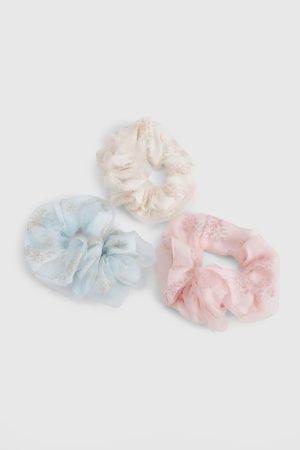 Floral Print Organza Oversized Scrunchie 3 Pack