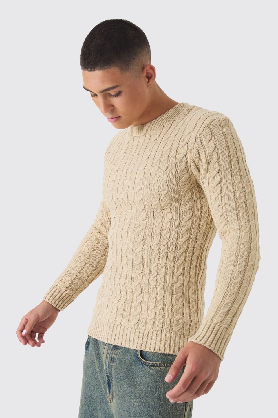 Muscle Fit Cable Knit Jumper