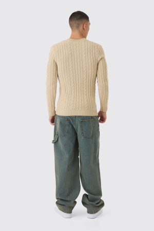 Muscle Fit Cable Knit Jumper
