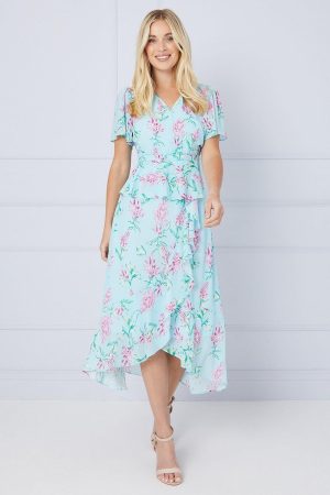 Petite Floral Ruffle Peplum Midi Dress