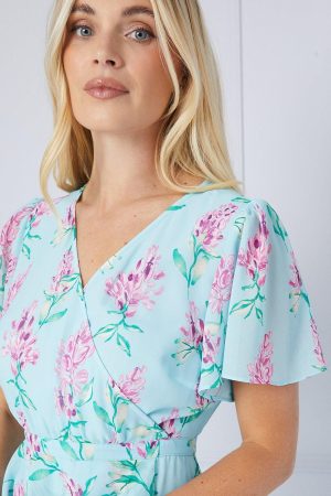 Petite Floral Ruffle Peplum Midi Dress