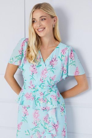 Petite Floral Ruffle Peplum Midi Dress