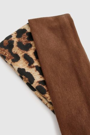 2 Pack Leopard Jersey Headbands