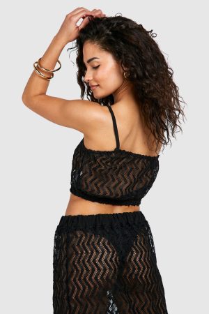 Petite Zig Zag Knit One Shoulder Crop Top