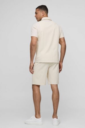 Regular Fit Pinstripe Seersucker Shirt & Short Set