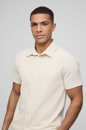 Regular Fit Pinstripe Seersucker Shirt & Short Set