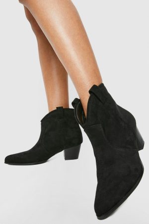 Faux Suede Western Cowboy Ankle Boots