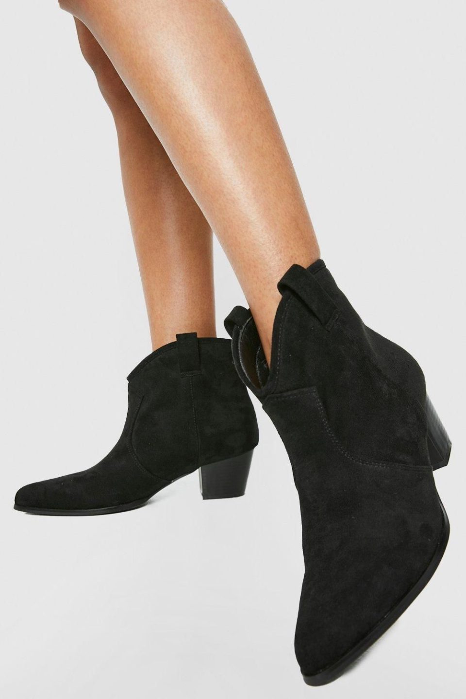 Faux Suede Western Cowboy Ankle Boots
