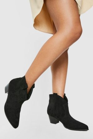 Faux Suede Western Cowboy Ankle Boots
