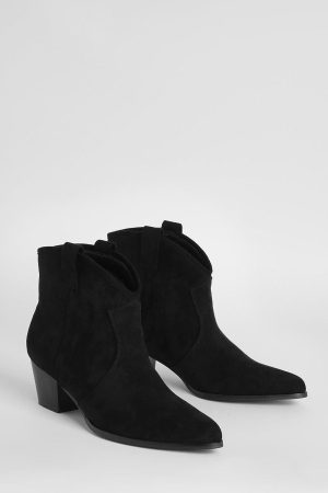 Faux Suede Western Cowboy Ankle Boots