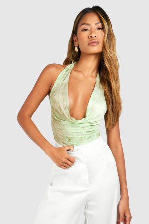 Textured Sheer Halterneck Bodysuit