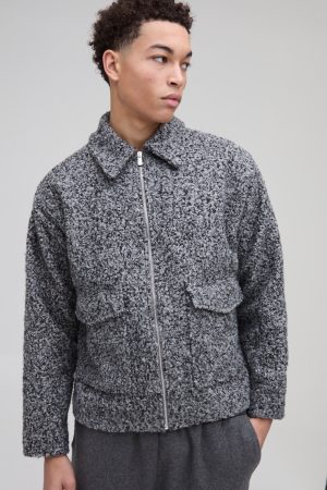 Oversized Boxy Boucle Harrington Jacket