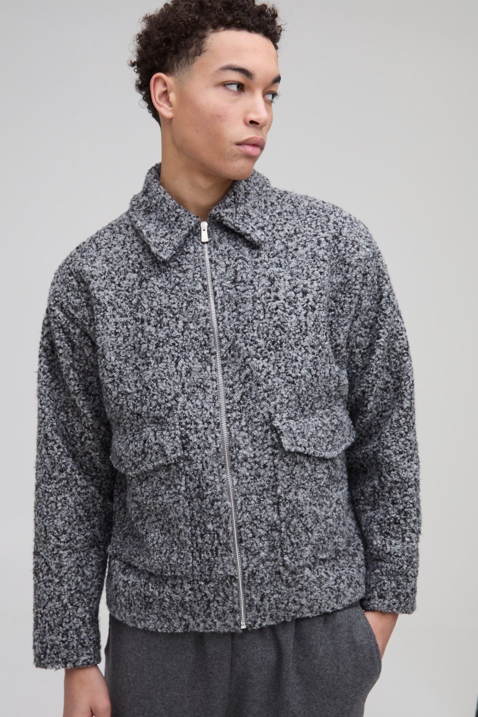 Oversized Boxy Boucle Harrington Jacket