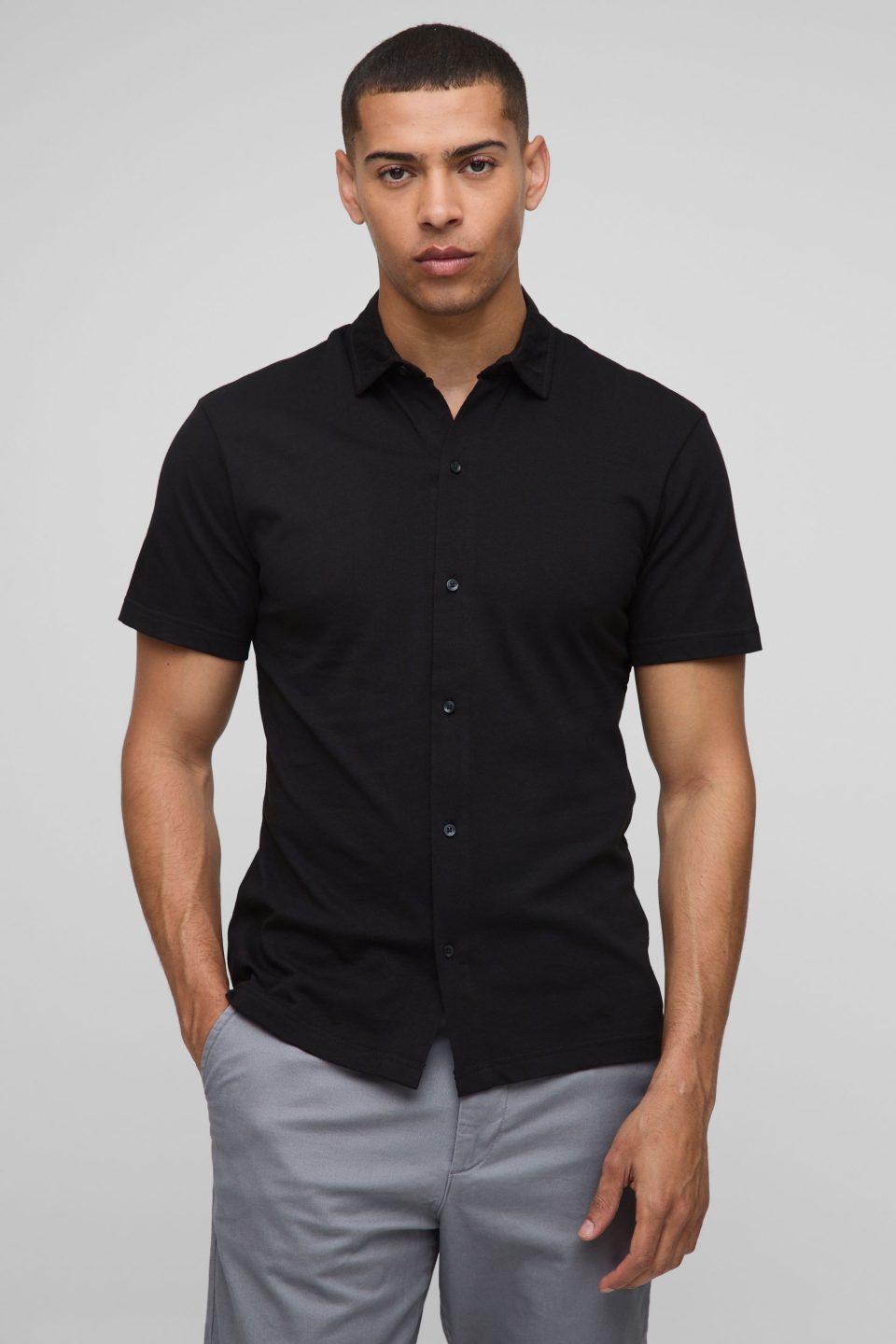 Slim Fit Jersey Short Sleeve Revere Shirt