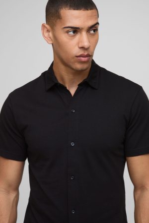 Slim Fit Jersey Short Sleeve Revere Shirt