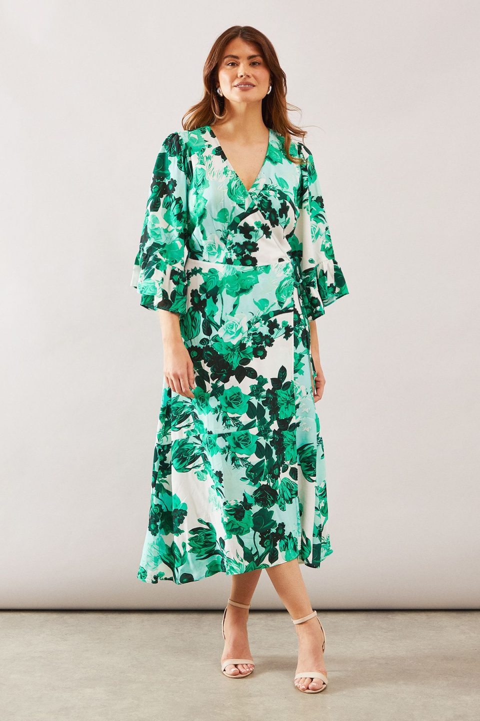 Floral Wrap Ruffle Midi Dress