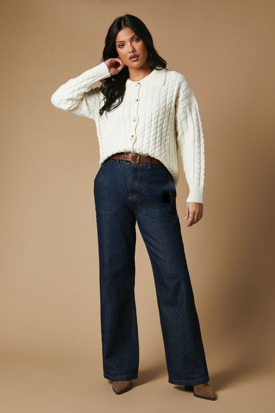 Cable Knitted Collared Cardigan