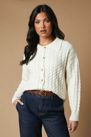 Cable Knitted Collared Cardigan