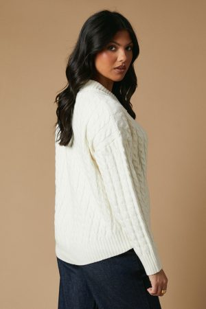 Cable Knitted Collared Cardigan