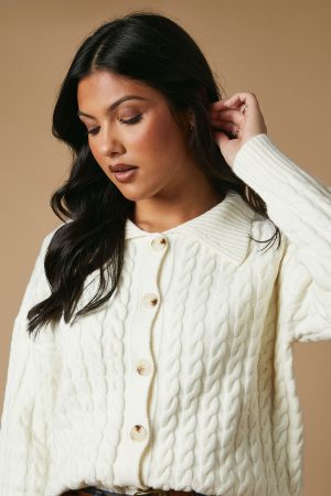 Cable Knitted Collared Cardigan