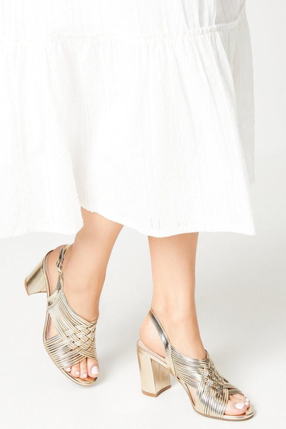 Mercury Multi Woven Strap Sling Block High Block Heel Sandals