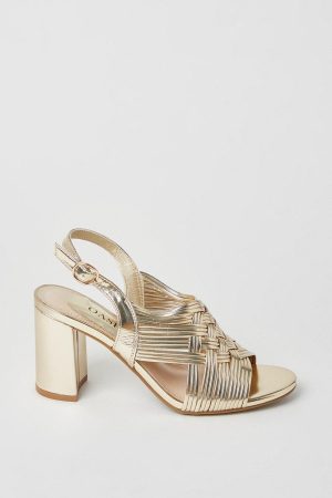 Mercury Multi Woven Strap Sling Block High Block Heel Sandals